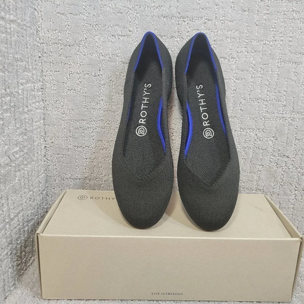 ROTHY’S Women's Size 8.5, 10.5 Black Solid Classic Round Toe Slip On Flat - Picture 1 of 12